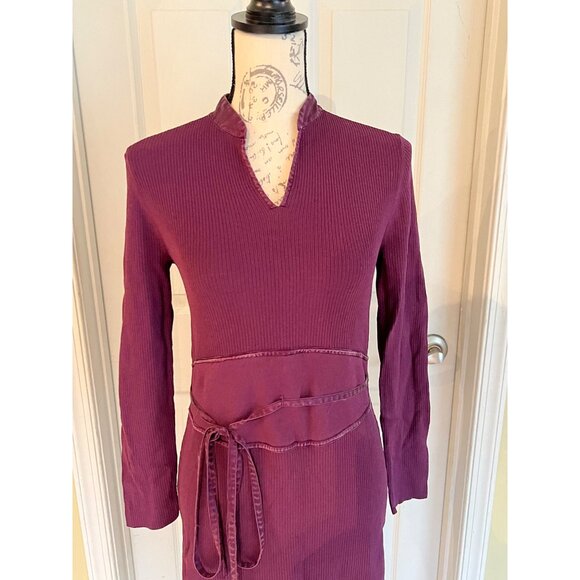 Spenser Jeremy Knit Dress Purple Ribbed Long Sleeve Bodycon Belt Career Office - Picture 2 of 9